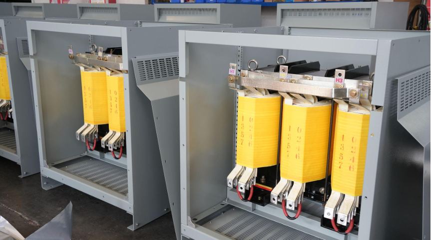 75 kVA dry-type transformer, front access panel open